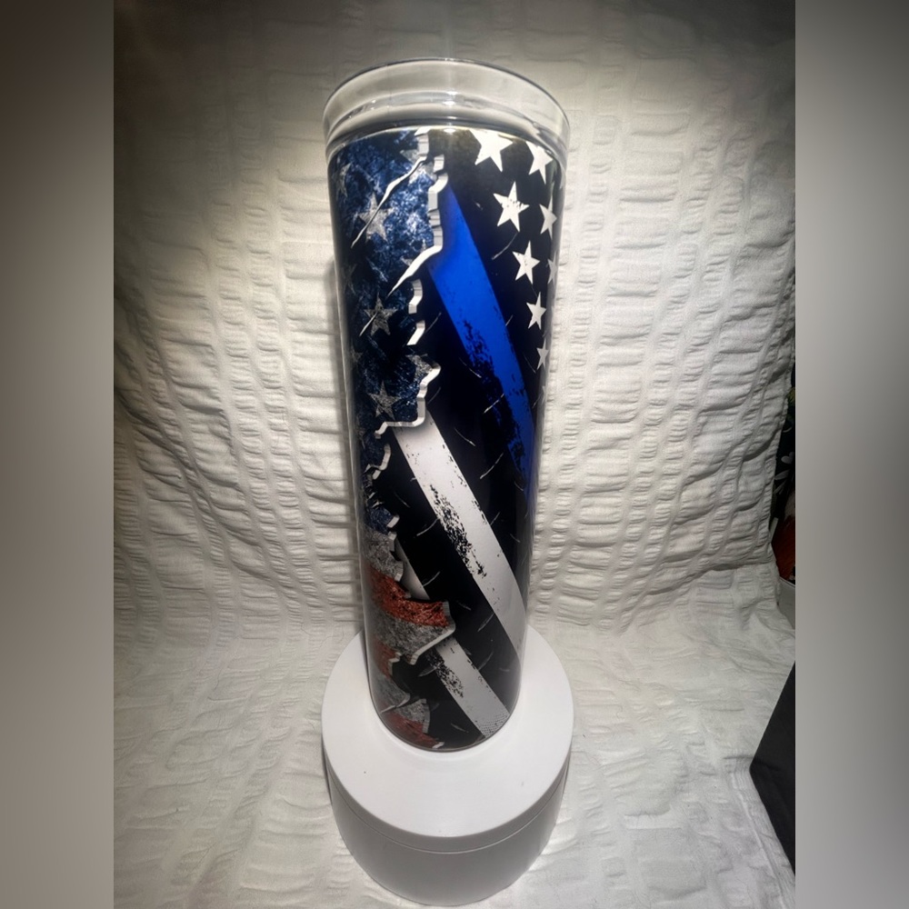 Custom Sublimation Tumbler Blue Line Police American Flag Men Women 20oz